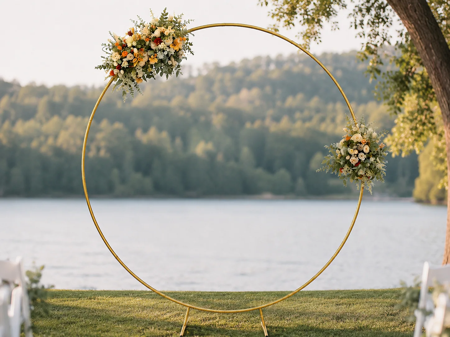 Round arch by a lake