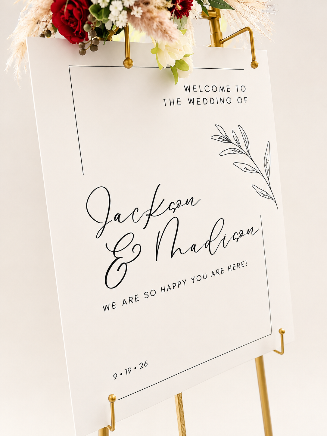 The Monroe minimalist black and white wedding welcome sign
